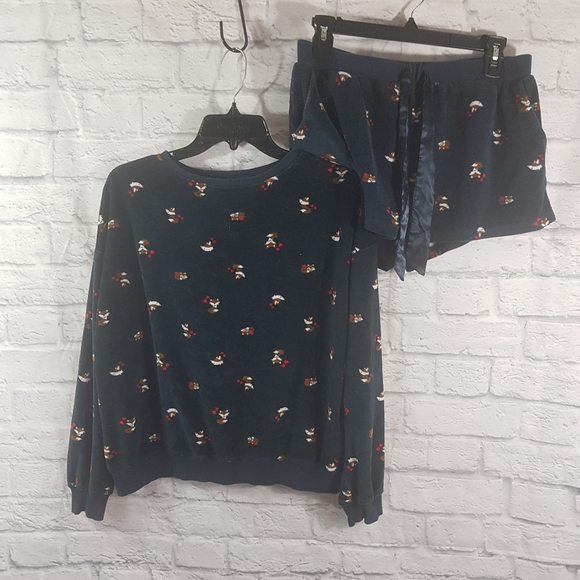 Ms. Maggie 2 Piece Velour Fox Print Pj/Pajama Short Set - Picture 1 of 11